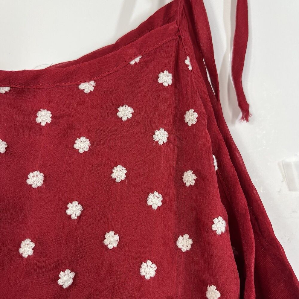 MIKAROSE Red White Daisy Mini Sundress XL Tie Shoulder Ruffles Cottagecore - Picture 7 of 12